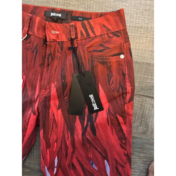 NWT Just Cavalli Feather Leopard Print Skinny Jeans Red Purple Y2K Size S 25.5 - Picture 4 of 13